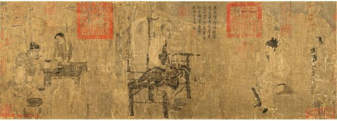 唐代画家阎立本绘《萧翼赚兰亭序》传世字画