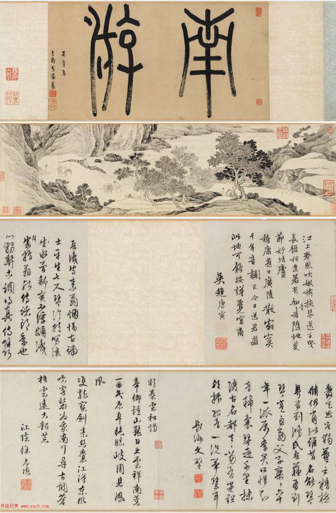 明代唐寅36岁书画作品《南游图》传世字画