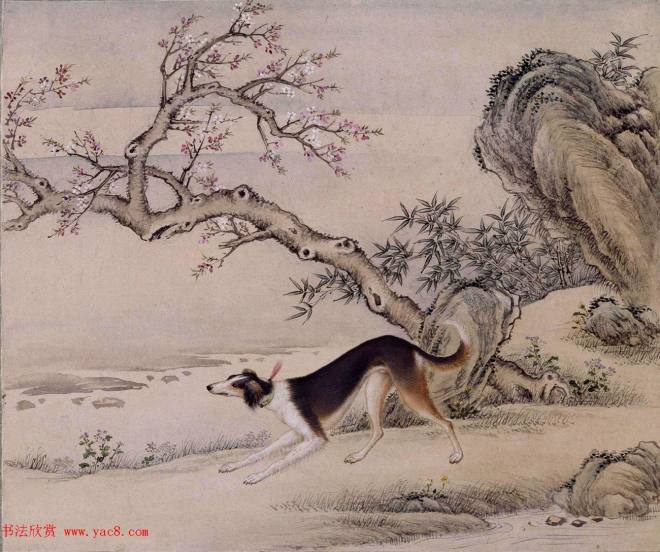 清代嵇璜书法+艾启蒙绘画《十骏犬图册》传世字画