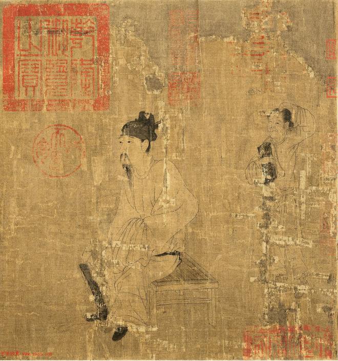 唐代画家阎立本绘《萧翼赚兰亭序》传世字画