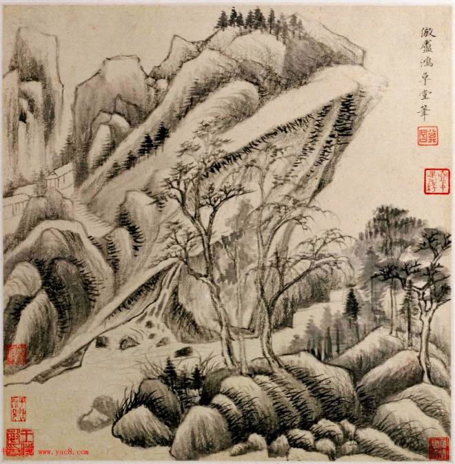 明代董其昌字画《仿古山水》册传世字画