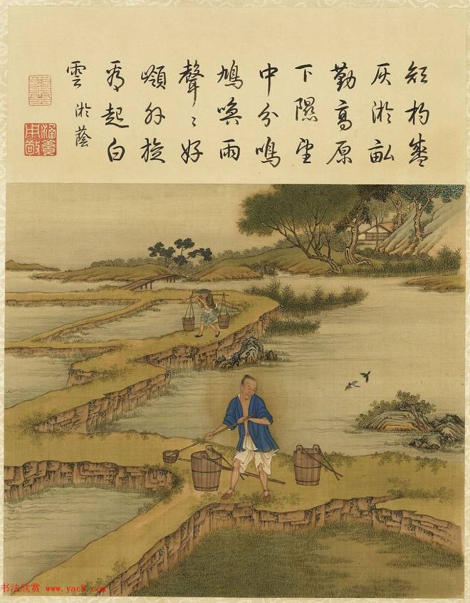 清代宫廷画师陈枚彩绘本《耕织图》传世字画