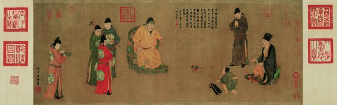 元代任仁发人物画《张果见明皇图卷》传世字画