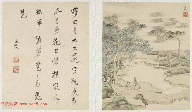 明代陈洪绶字画《山水人物册页》传世字画