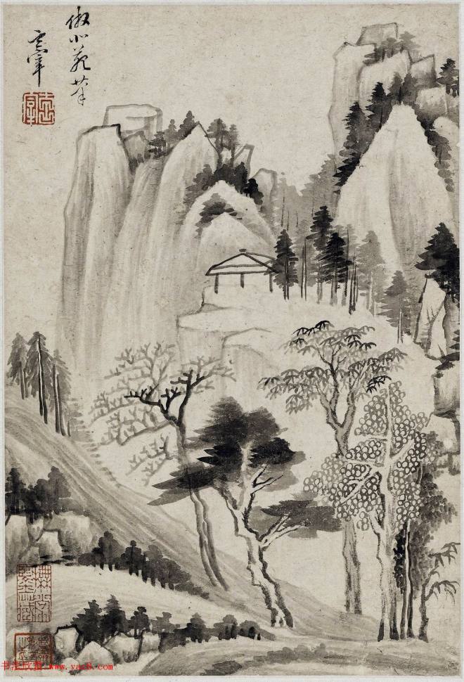 董其昌书画对题仿古山水图册（六开）传世字画