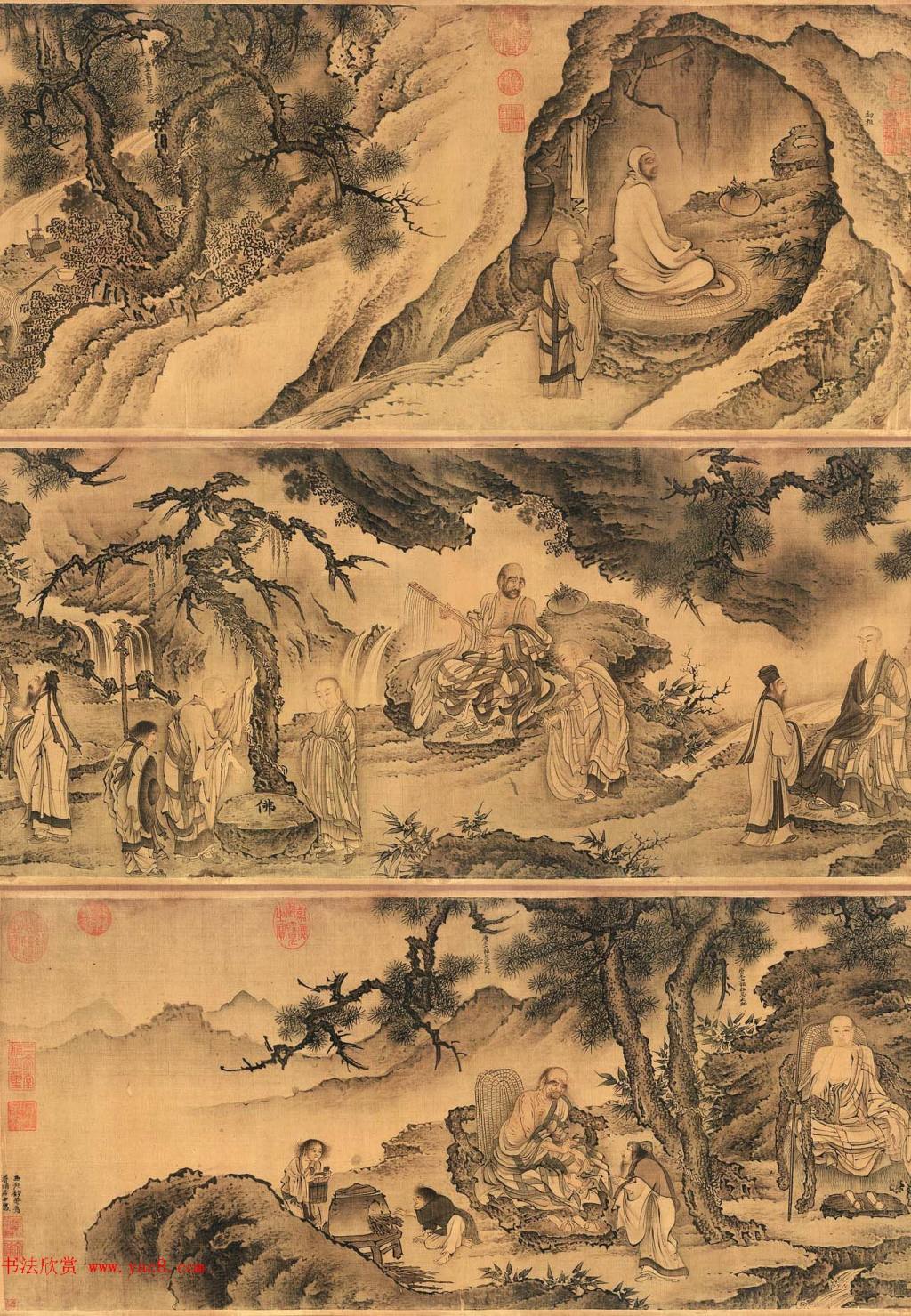 戴进工笔人物画《达摩六代祖师图》传世字画- 书法欣赏