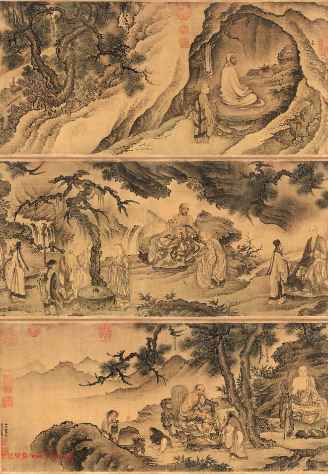 戴进工笔人物画《达摩六代祖师图》传世字画