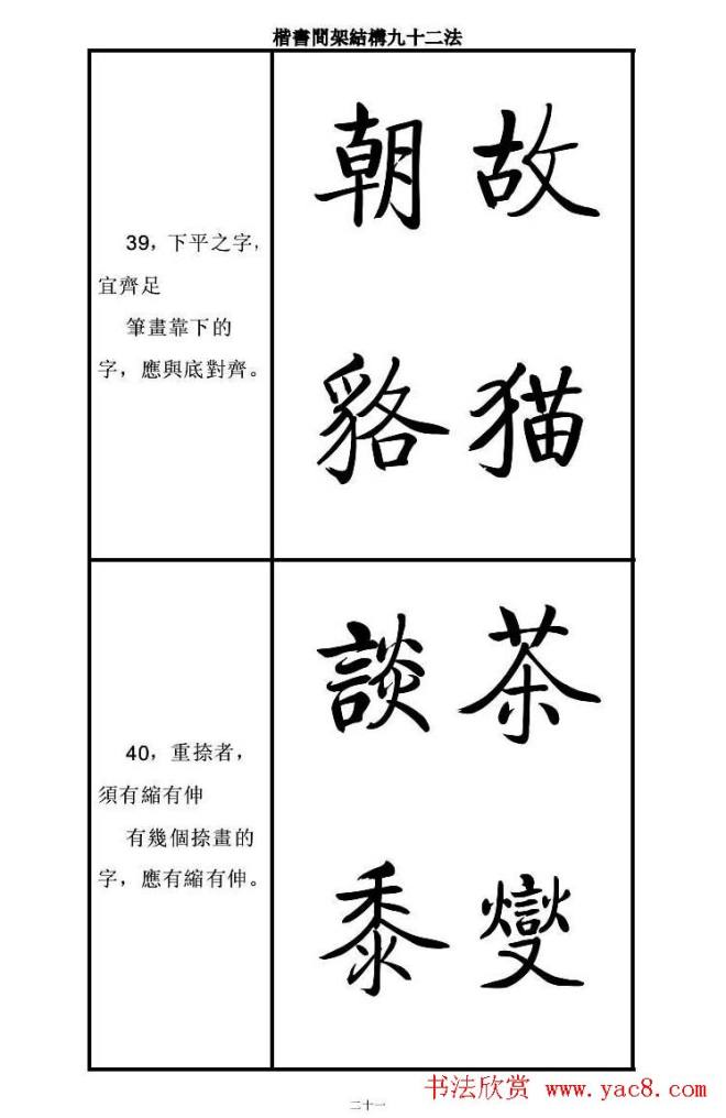 启功字帖楷书间架结构九十二法楷书字帖