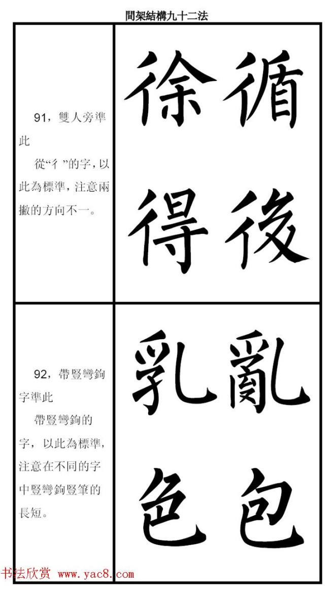 柳体字帖《柳公权楷书间架结构九十二法》楷书字帖