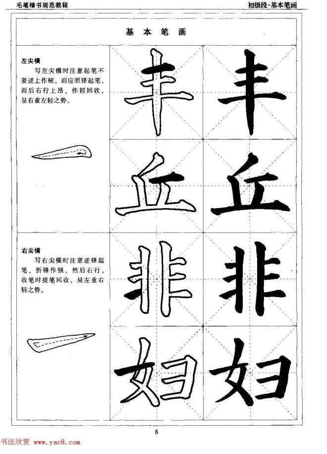 海南版精品字帖《毛笔楷书实用教程-楷书笔画》楷书字帖