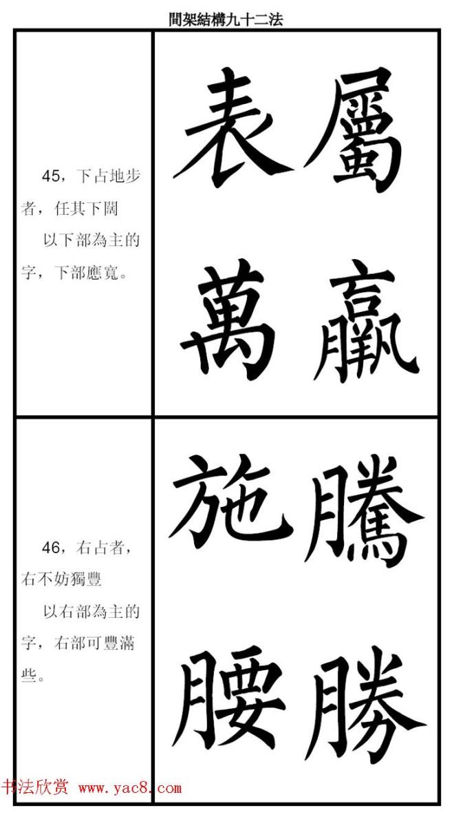 柳体字帖《柳公权楷书间架结构九十二法》楷书字帖