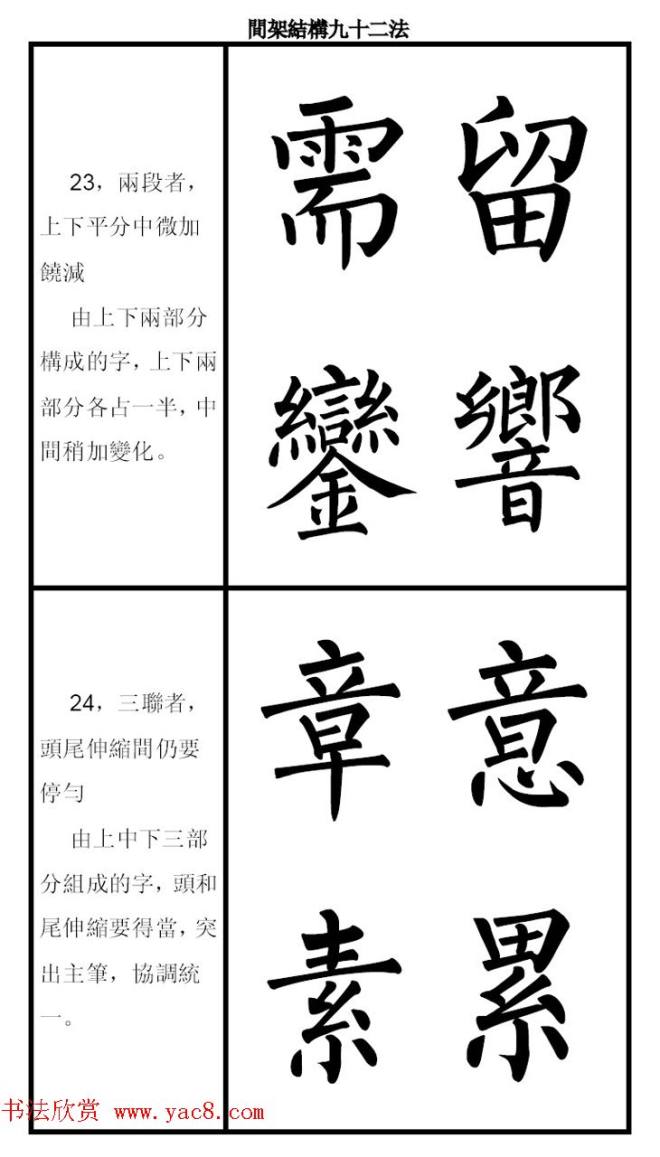 柳体字帖《柳公权楷书间架结构九十二法》楷书字帖