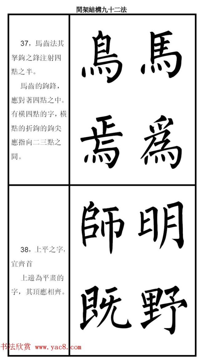 柳体字帖《柳公权楷书间架结构九十二法》楷书字帖