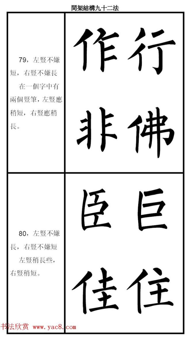 柳体字帖《柳公权楷书间架结构九十二法》楷书字帖