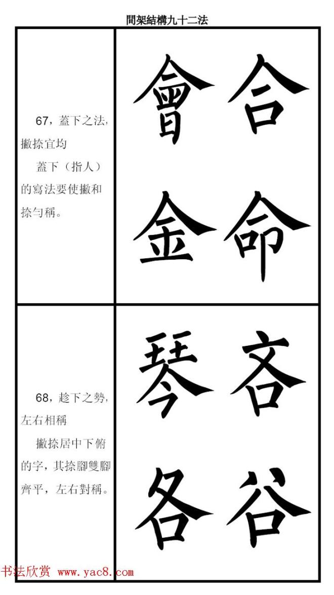 柳体字帖《柳公权楷书间架结构九十二法》楷书字帖