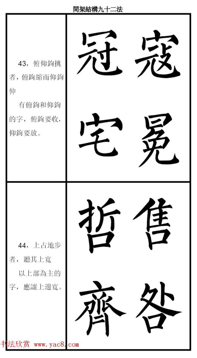 柳体字帖《柳公权楷书间架结构九十二法》楷书字帖