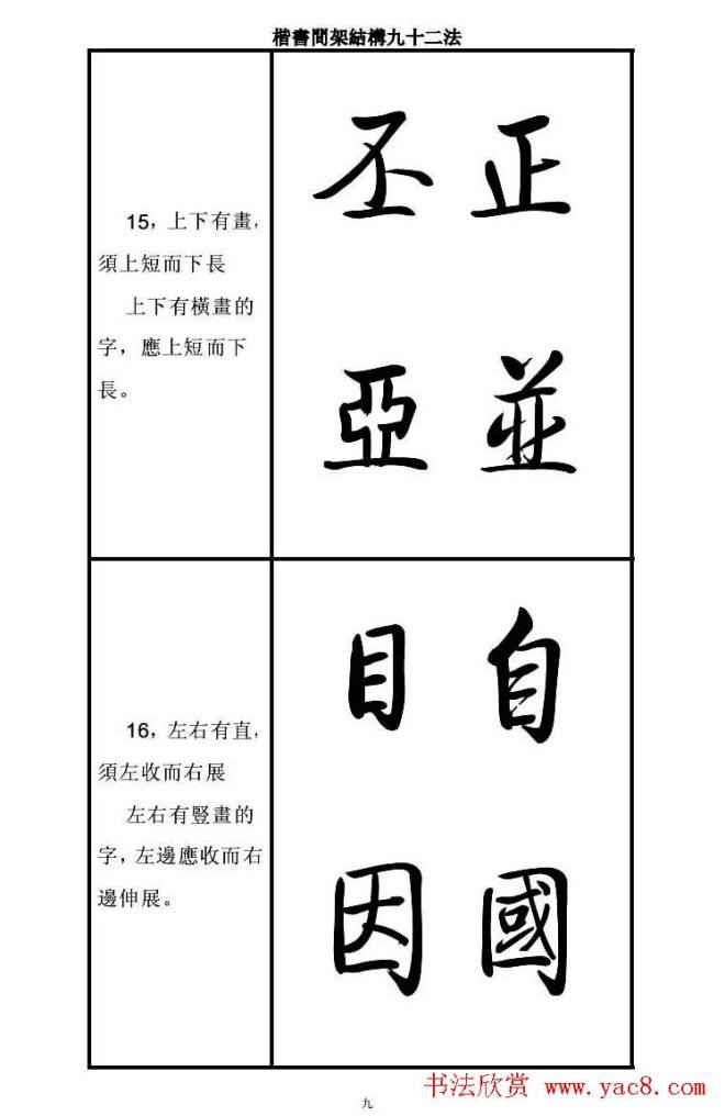 启功字帖楷书间架结构九十二法楷书字帖