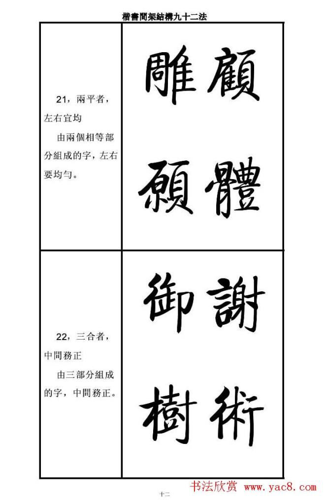 启功字帖楷书间架结构九十二法楷书字帖